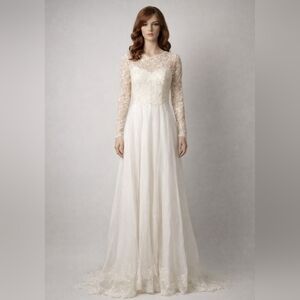 Vintage White Lace Long Sleeve Wedding Dress